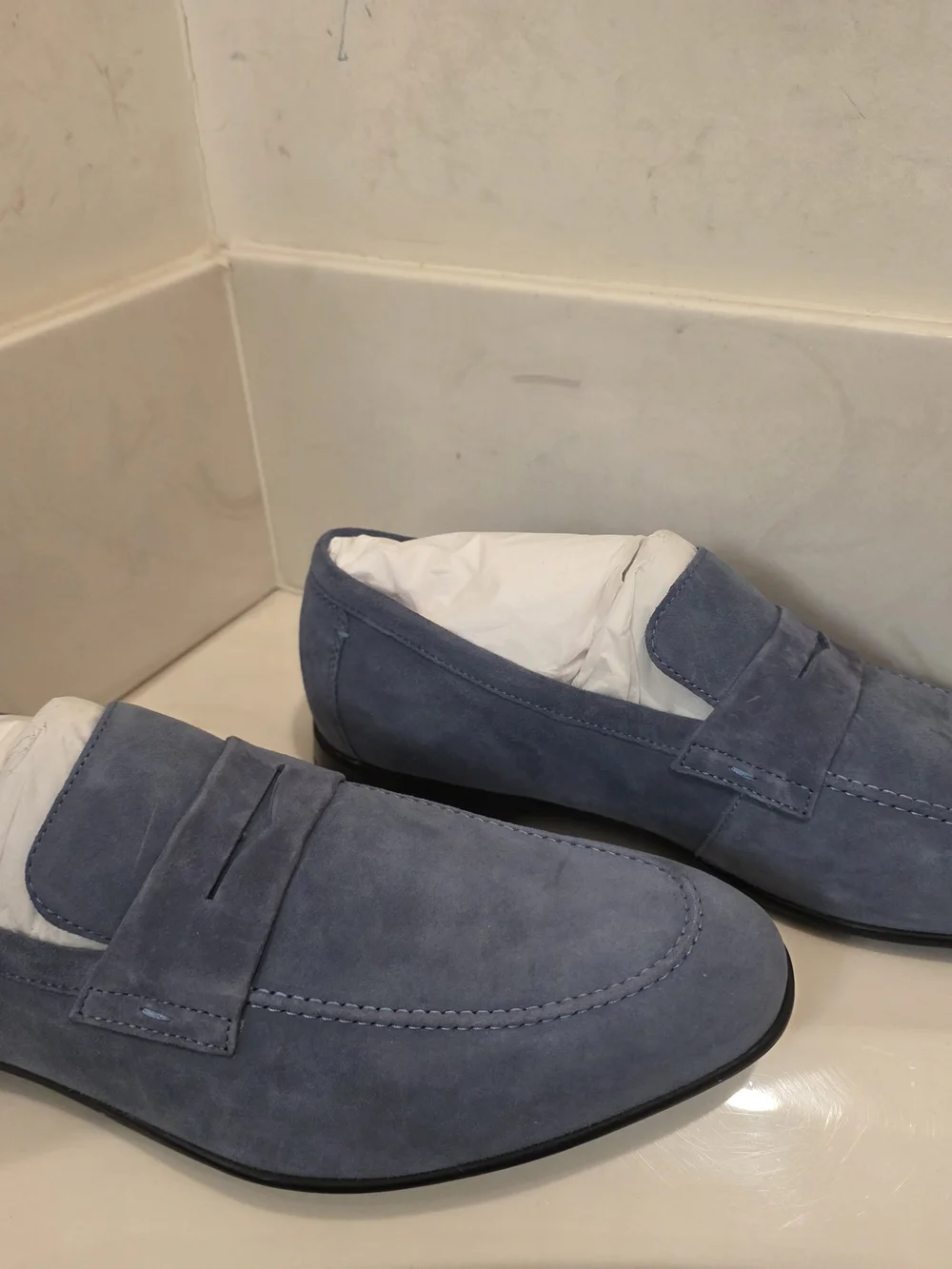 Johnson & Murphy Men's Blue Suede Penny Loafers
